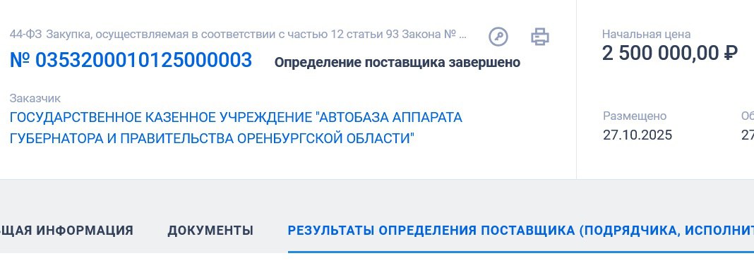 Сегодня аппарат правительства Оренбургской области купил кроссовер за 2,5 млн рублей