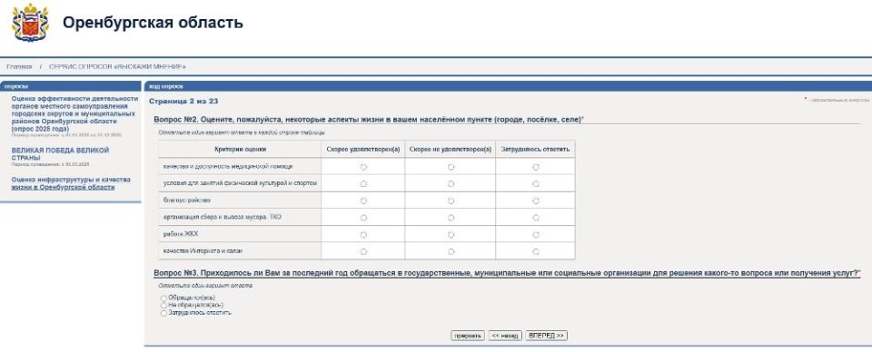 Среди жителей Оренбургской области проводят опрос об инфраструктуре и качестве жизни в регионе