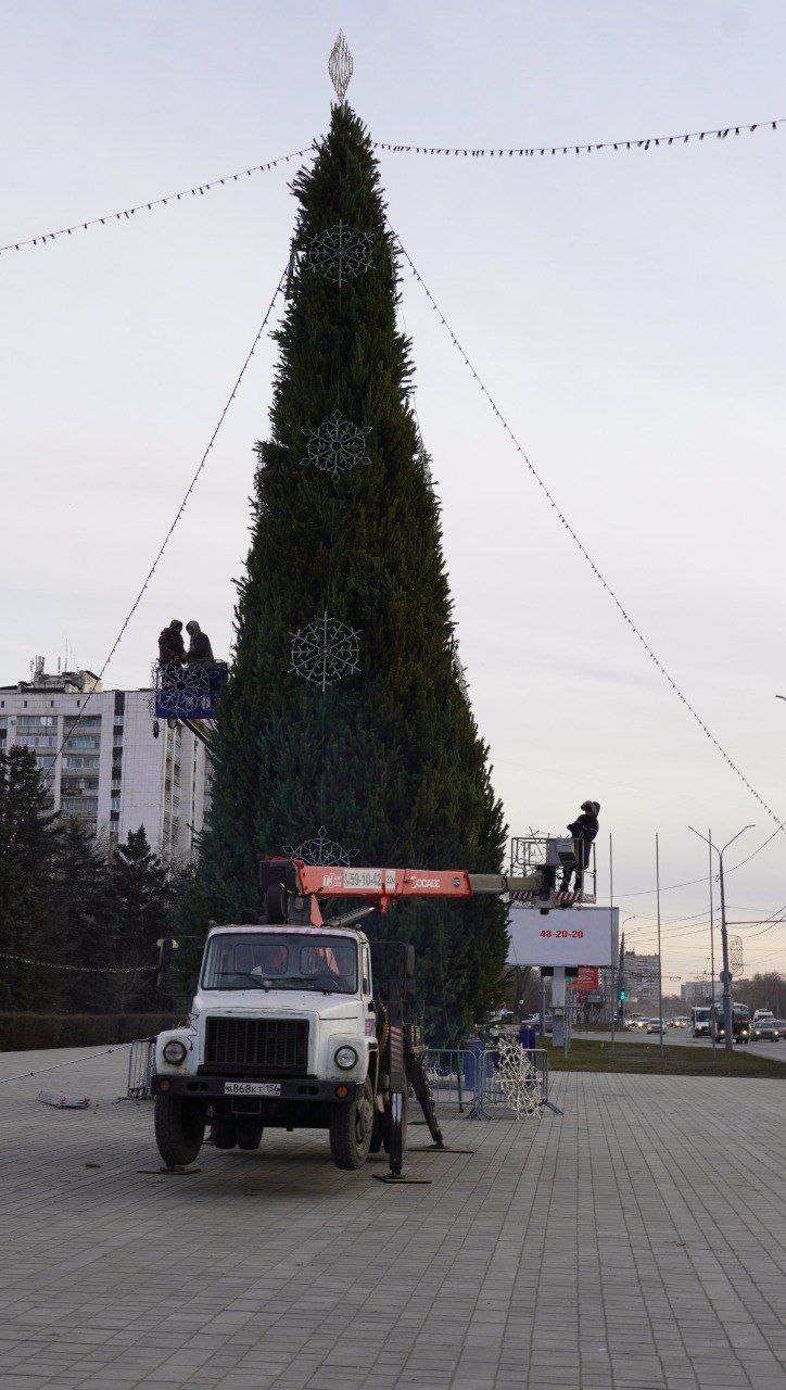 Новогоднюю елку в сквере имени Ю.А. Гагарина Оренбурга готовят к открытию