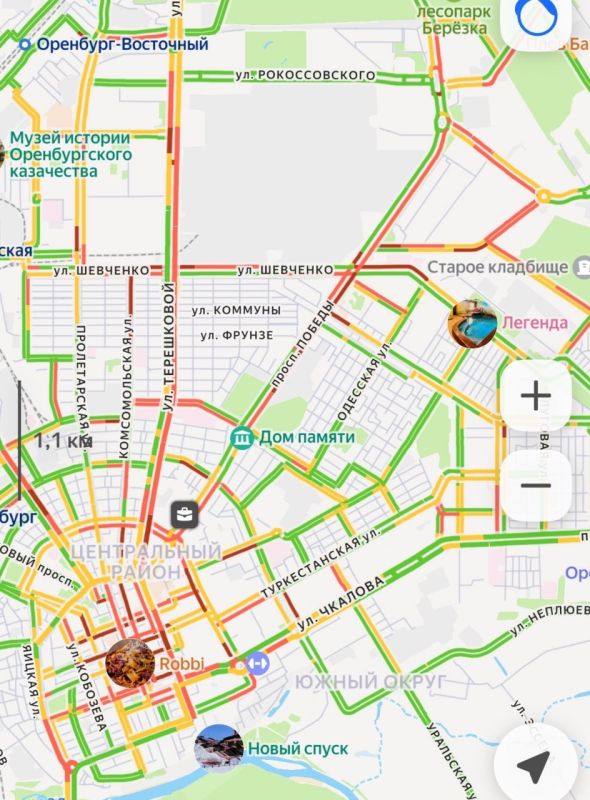 Оренбург стал в пробках, а его дороги на карте заиграли «яркими красками»