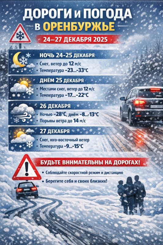 О дорожной обстановке и погодных условиях в Оренбургской области