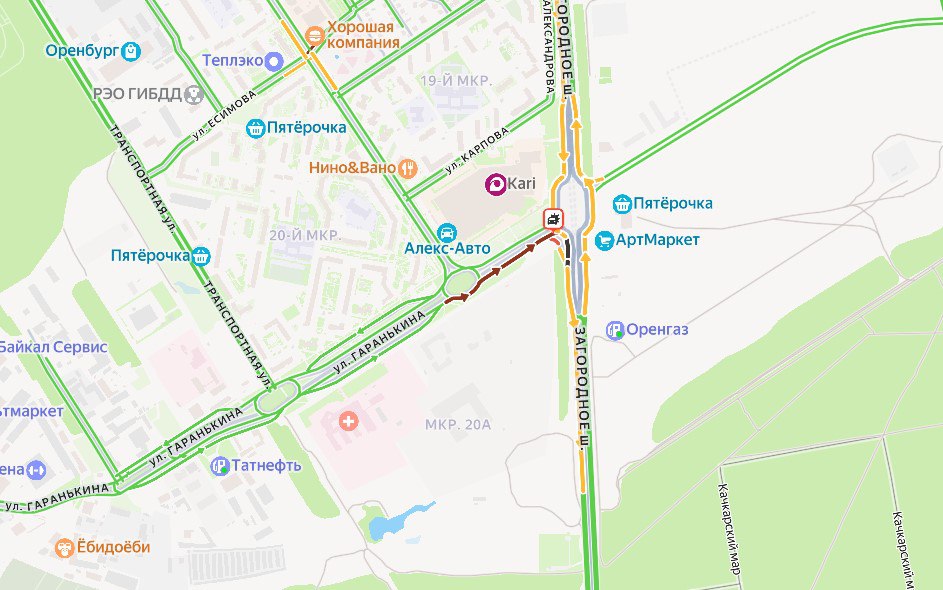 В Оренбурге около строящейся развязки на Загородном шоссе вновь возник серьезный затор