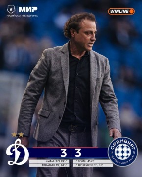 «Динамо» упустило победу над аутсайдером РПЛ, выигрывая 2:0 и 3:2