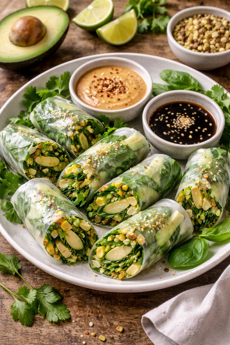 Вкусные спринк-роллы с зеленью и авокадо
