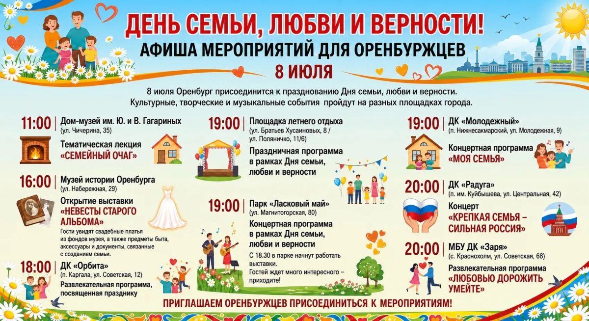 День семьи, любви и верности: афиша мероприятий для оренбуржцев